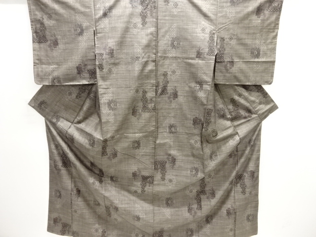 JAPANESE KIMONO / SILK / DORO OSHIMA TSUMUGI / WOVEN FLORAL PLANTS